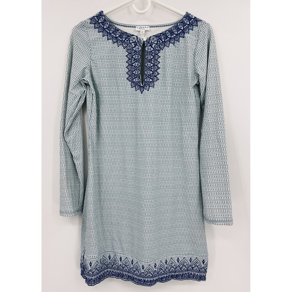 Cabana Life Long Sleeve Dress Size Small Cover Up Beach Swim Embroidered